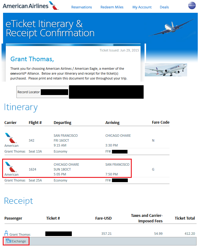 AA New Confirmation Email After Changing Flight