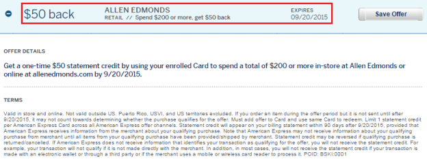allen edmonds amex offer