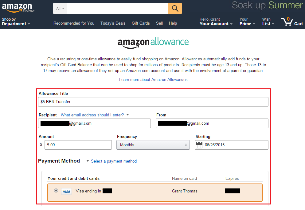 Amazon Allowance Configured