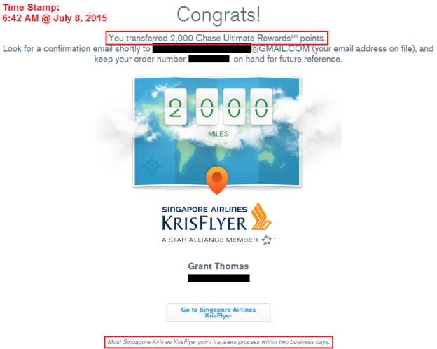 4 Chase Ultimate Reward Points to Singapore Transfer 
