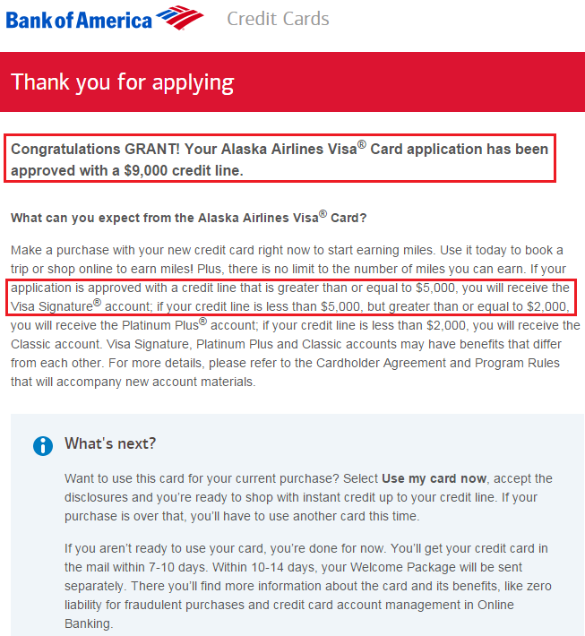 Bank of America Alaska Airlines Instant Approval
