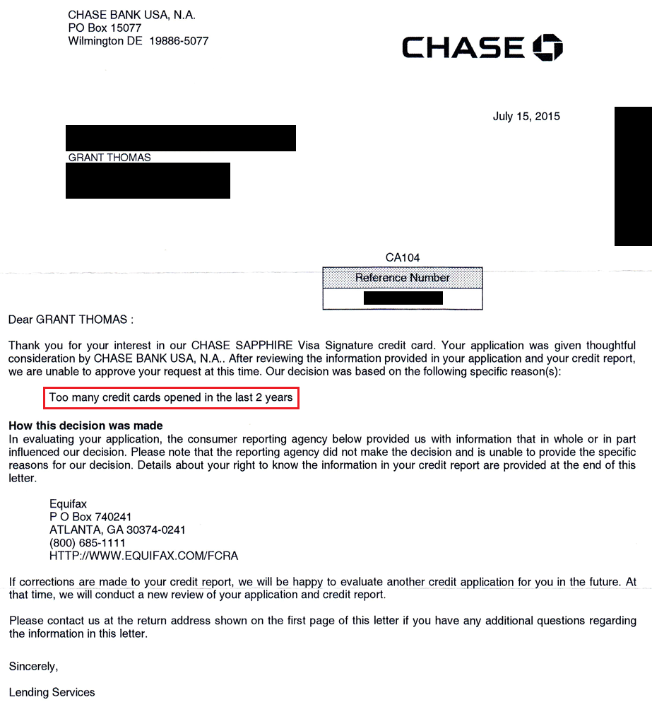 Chase Sapphire Preferred Denial Letter