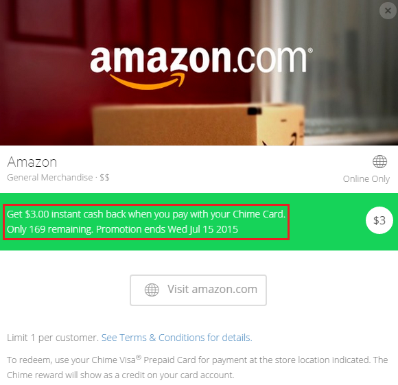 Chime Card Amazon Offer 7-15-2015