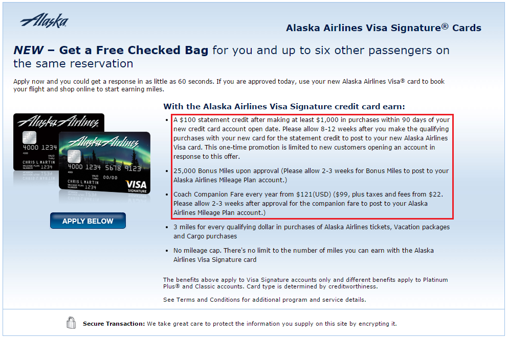 Credit Card Application Bank of America Alaska Airlines Private Offer