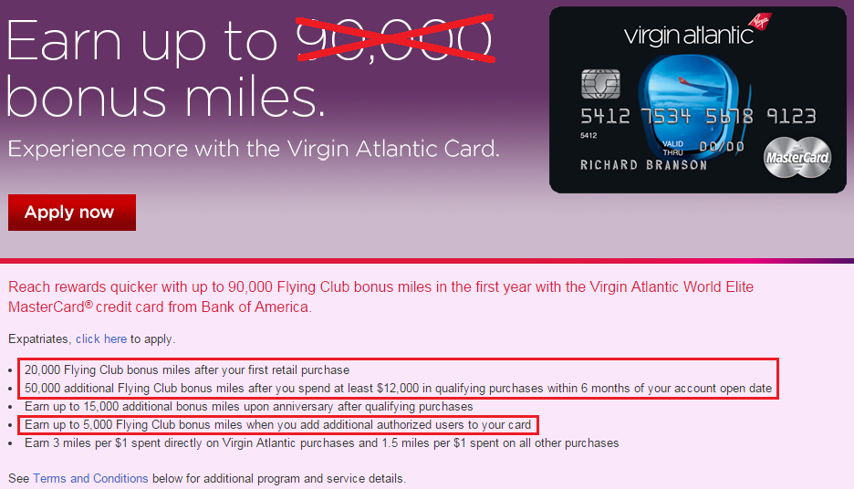 Credit Card Application Bank of America Virgin Atlantic
