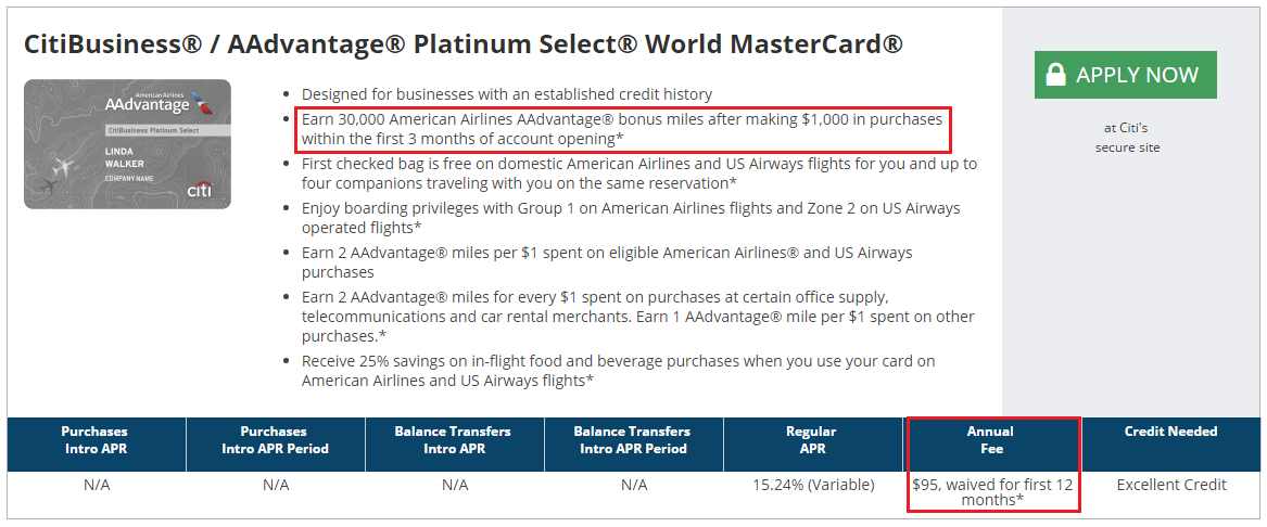 Credit Card Application Citi American Airlines Business Public Offer