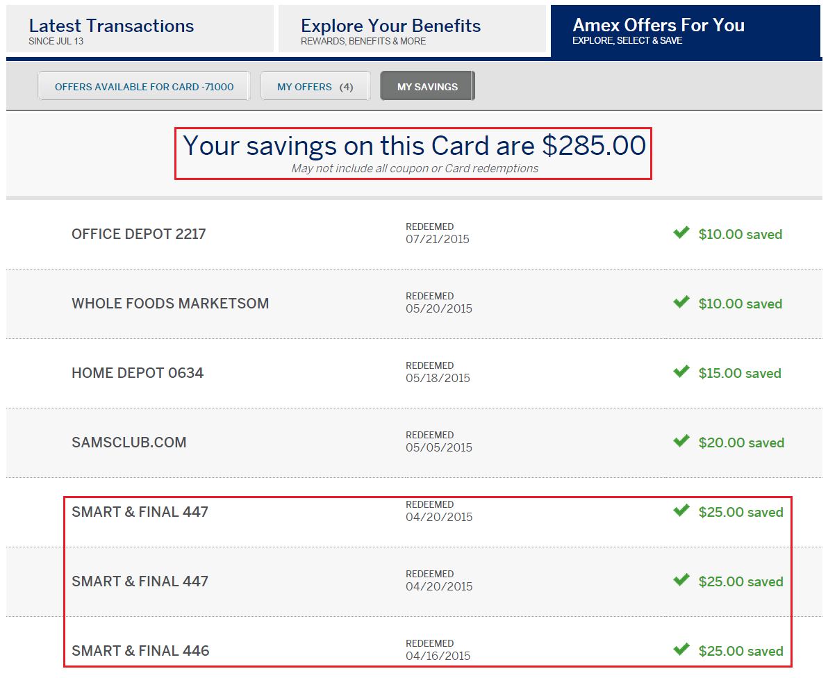 Savings from AMEX Offers 1