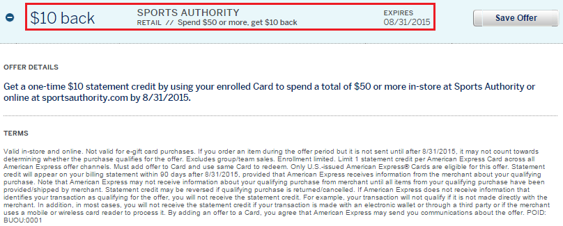 Sports Authority AMEX Offer
