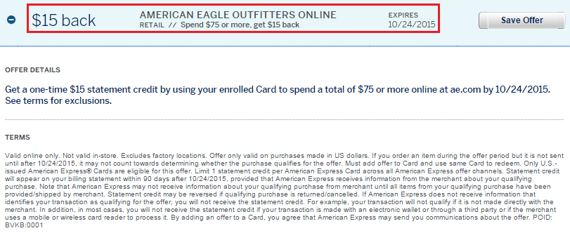 American Eagle Outfitters AMEX Offer