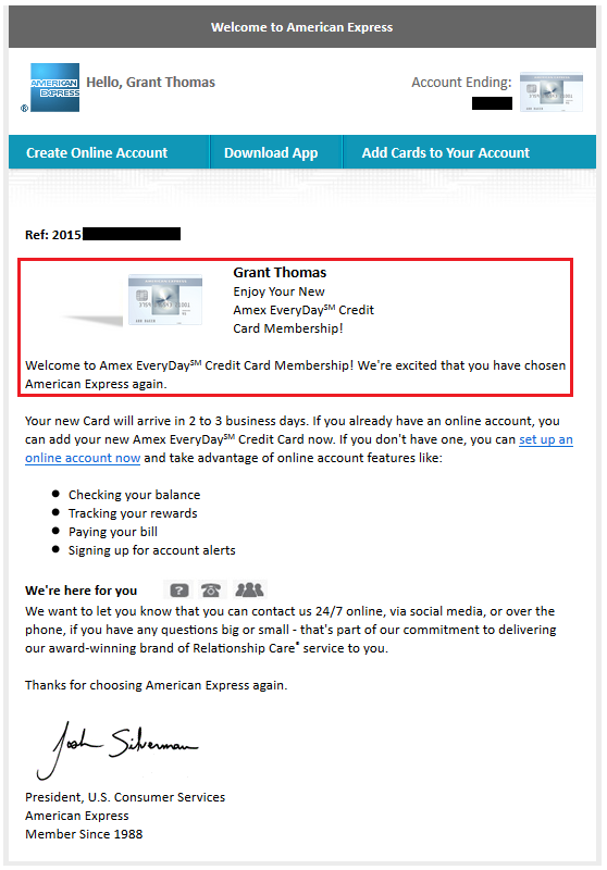 American Express Everyday CC Approved Email