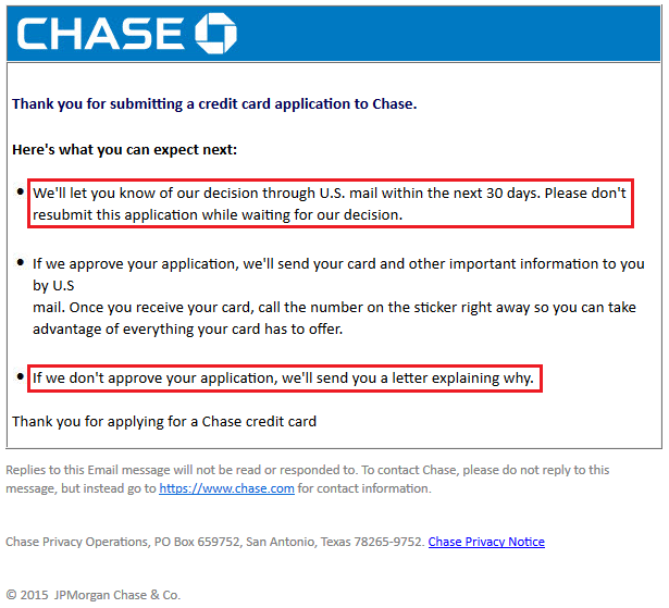 Chase Sapphire Preferred Pending Status Email
