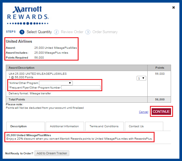 Convert Marriott Points to United Airlines Miles Form