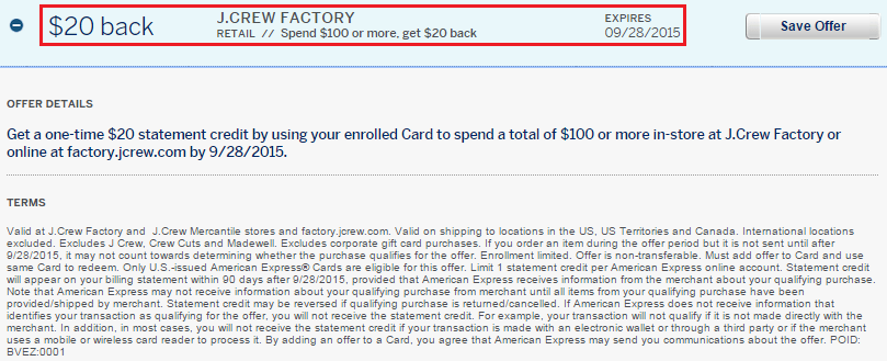 J.Crew Factory AMEX Offer