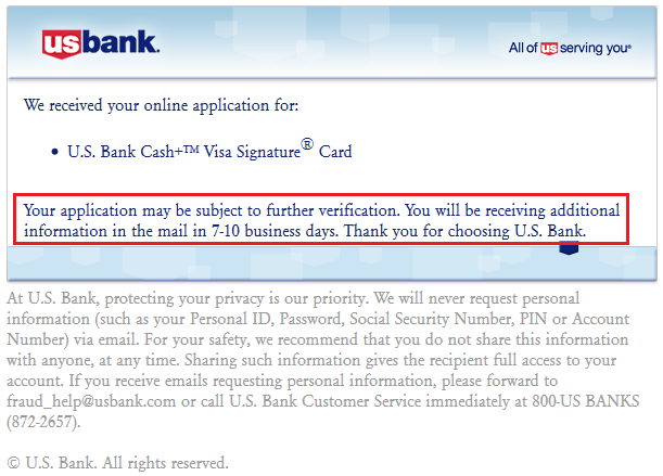 US Bank Cash Plus Pending Status Email