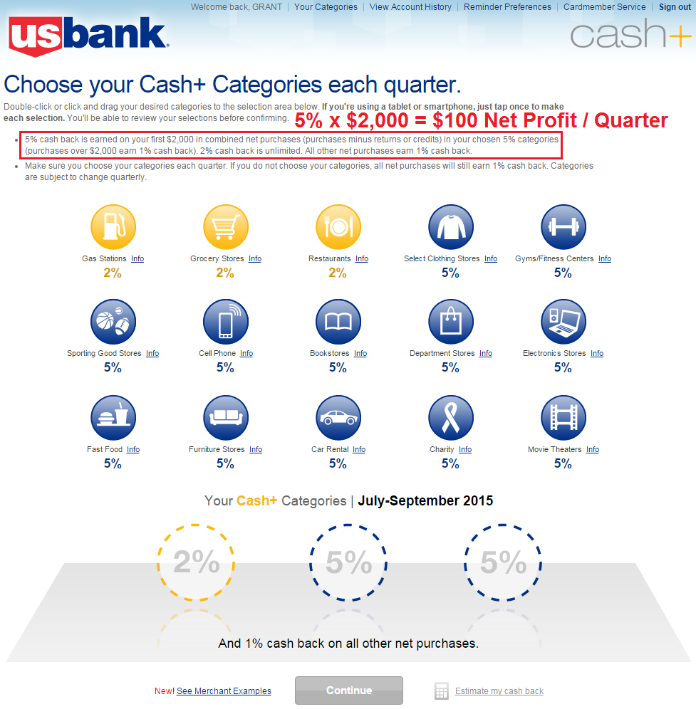 US Bank Cash Plus Select Cash Back Categories View Options 1