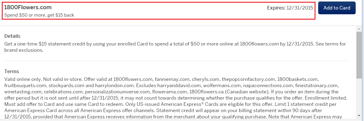 1-800-Flowers AMEX Offer