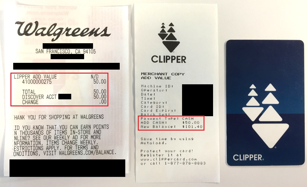 BART Clipper Card Walgreens Reload