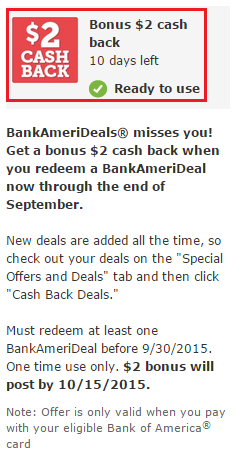 BofA BankAmeriCard $2 Bonus Offer 9-20-2015