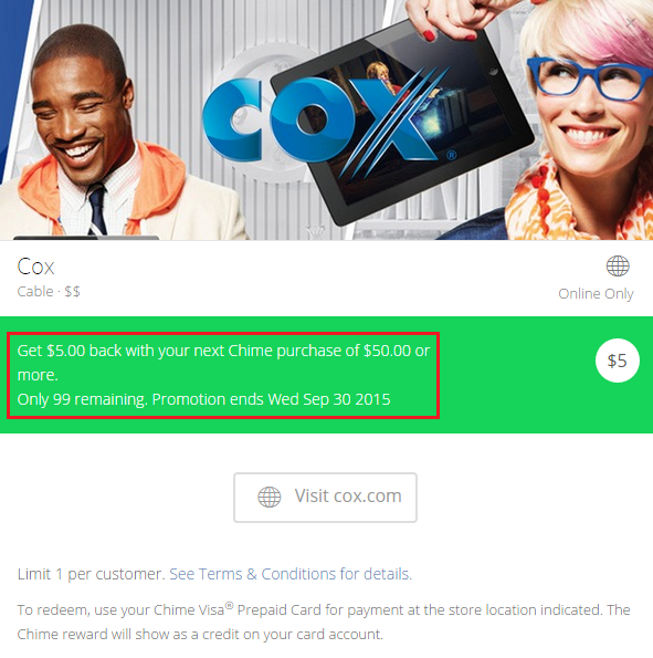 Cox Chime Card Offer