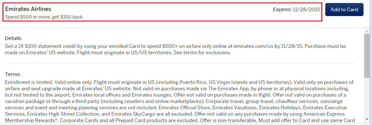 Emirates AMEX Offer