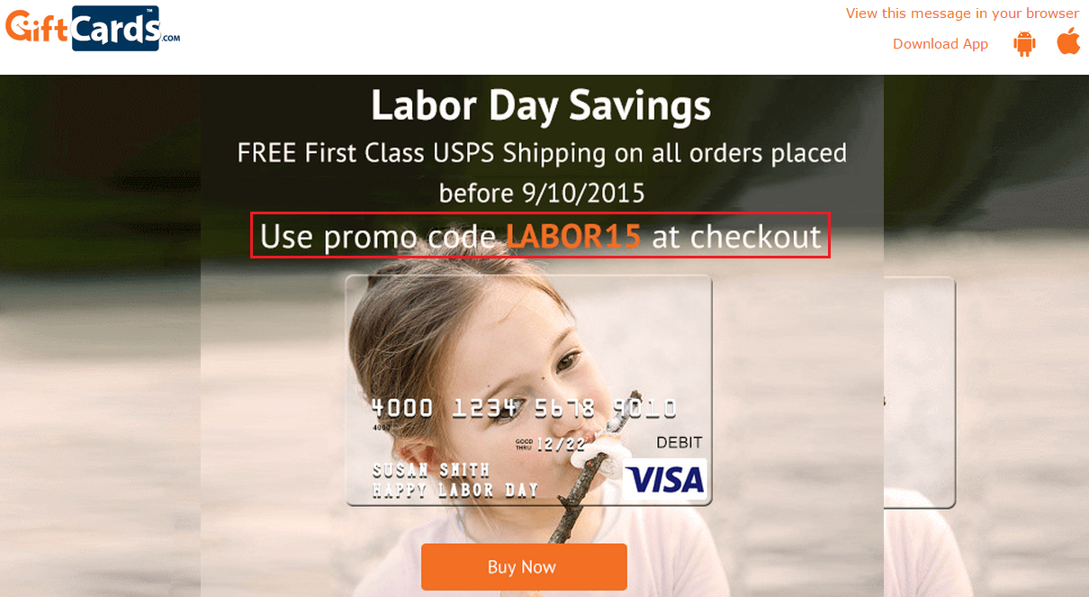 Free Shipping on GIft Cards LABOR15 Promo Code