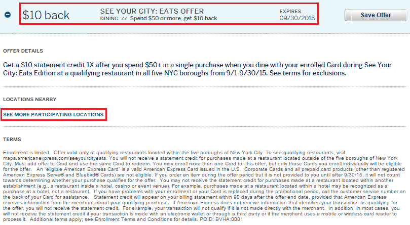 See Your City AMEX Offer