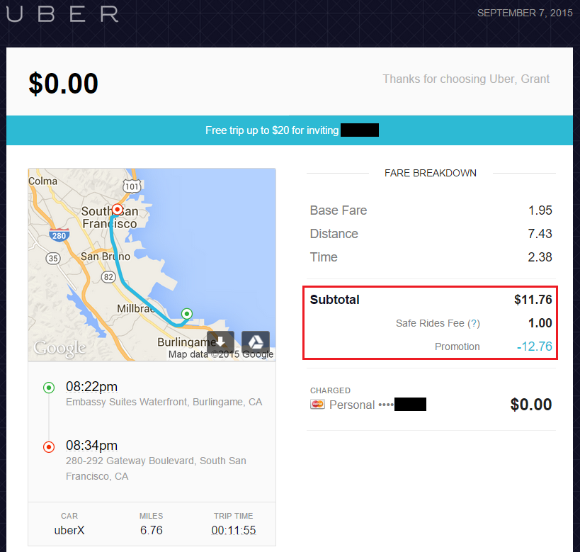 Uber Ride from Embassy Suites to Embassy Suites