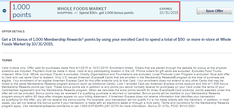 Whole Foods Market AMEX Offer 2
