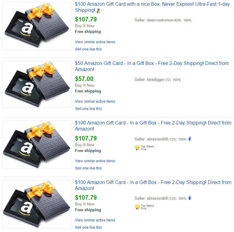 Amazon Gift Card Sold Ebay Listings