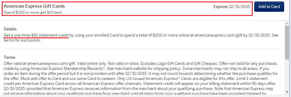 American Express Gift Cards AMEX Offer