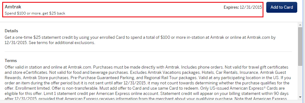 Amtrak AMEX Offer