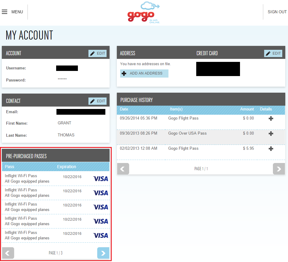 Gogo Account 12 Passes Loaded | Travel with Grant