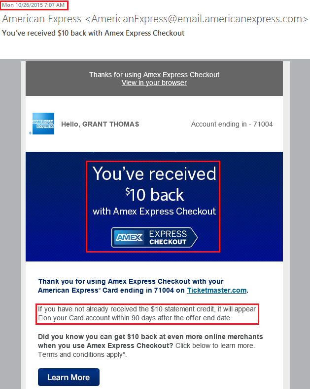Ticketmaster AMEX Offer Email