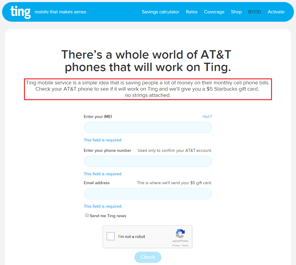 Ting Enter ATT Phone Info