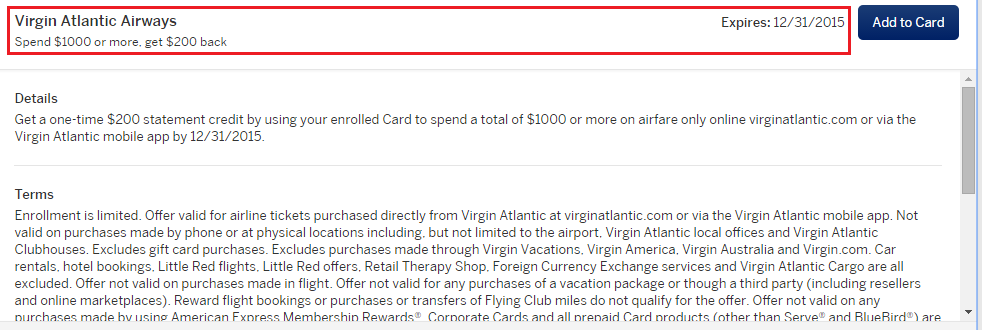Virgin Atlantic Airways AMEX Offer