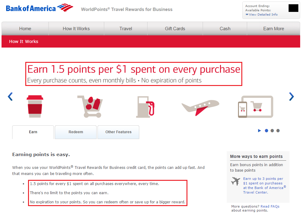 BofA Travel Rewards Earning Overview