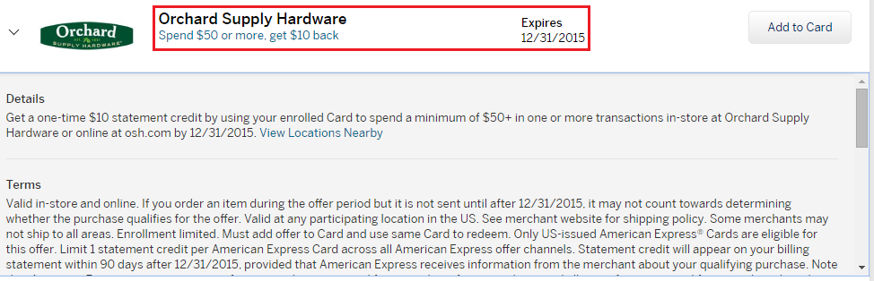 Orchard Supply Hardware AMEX Offer