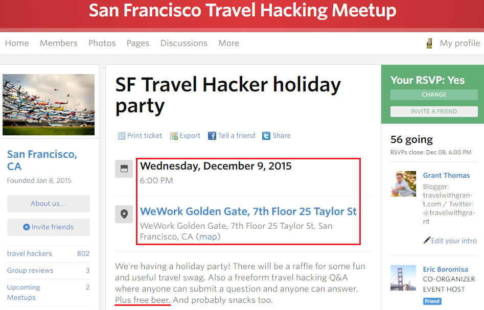 SF Travel Hacker Meetup Group December Holiday Party