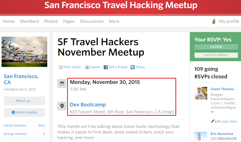 SF Travel Hacker Meetup Group November