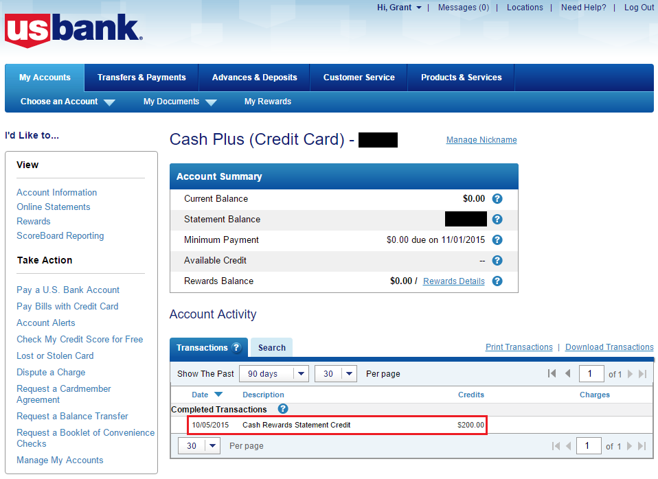US Bank Cash Plus $200 Statement Credit Posted