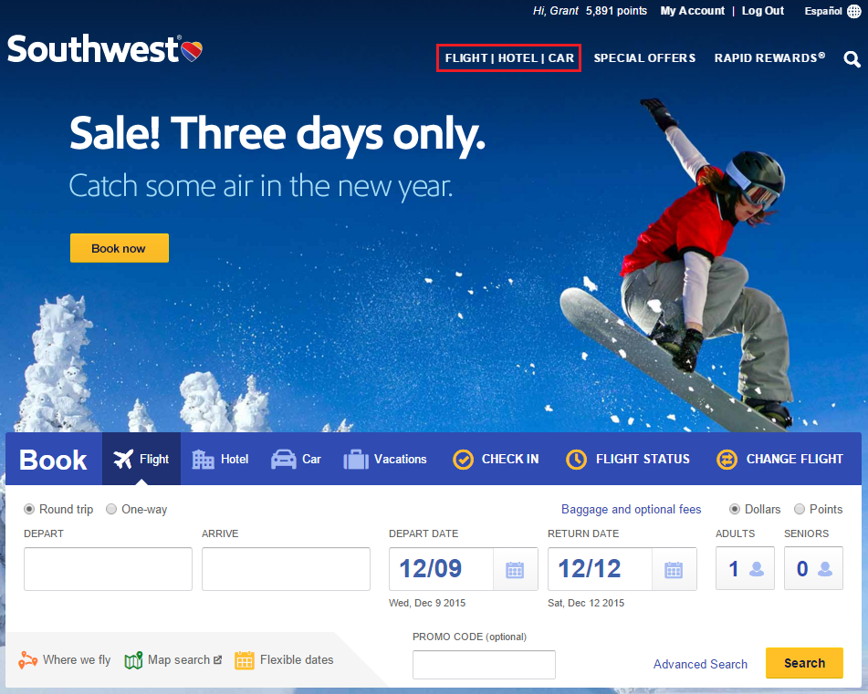 Southwest Airlines Home Page