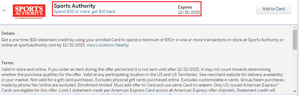 Sports Authority AMEX Offer