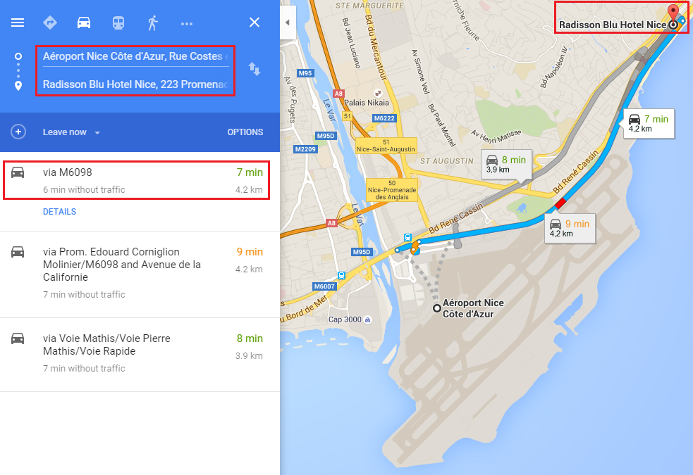 Google Maps Radisson Blu Nice