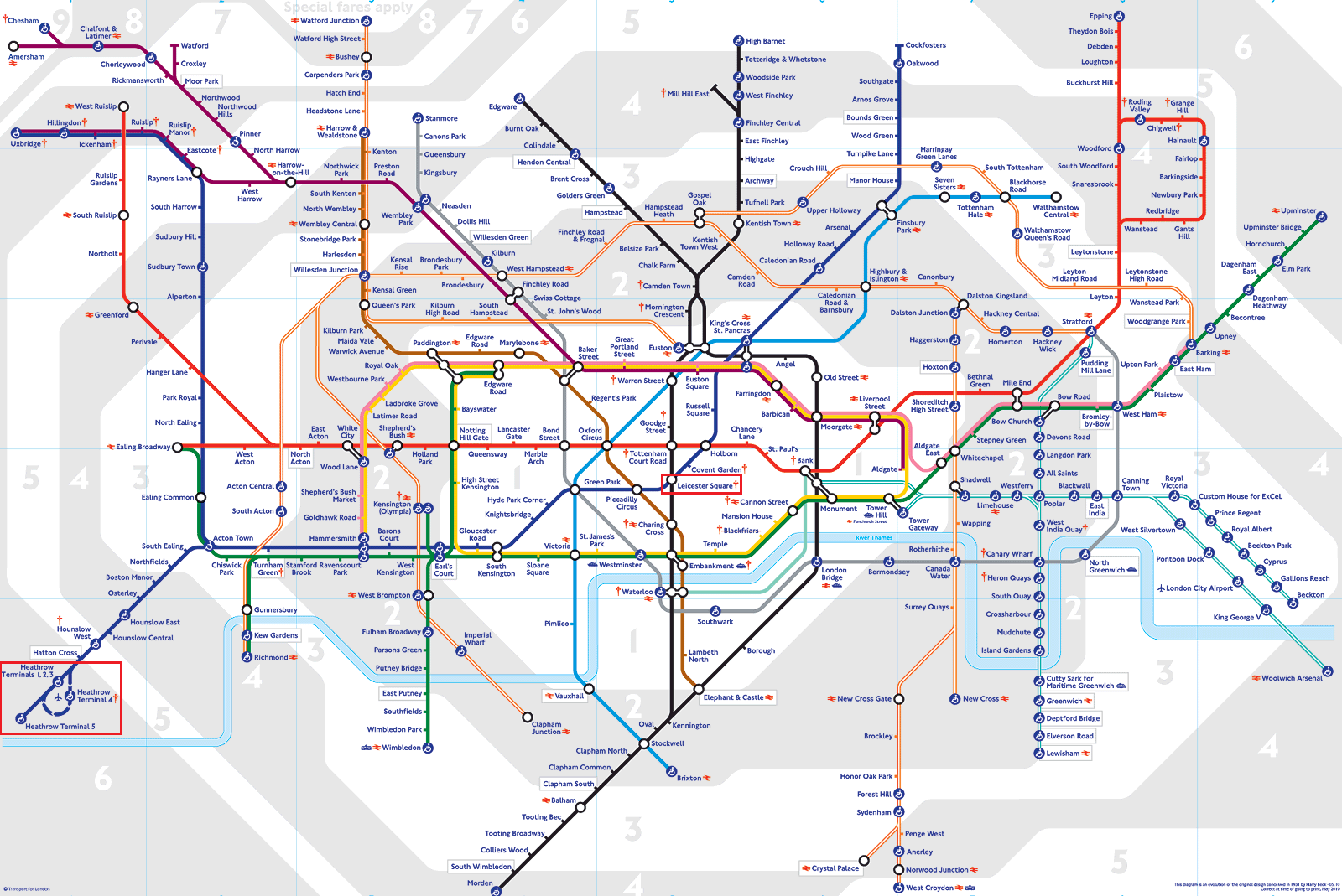 London Underground Map LHR to RBE