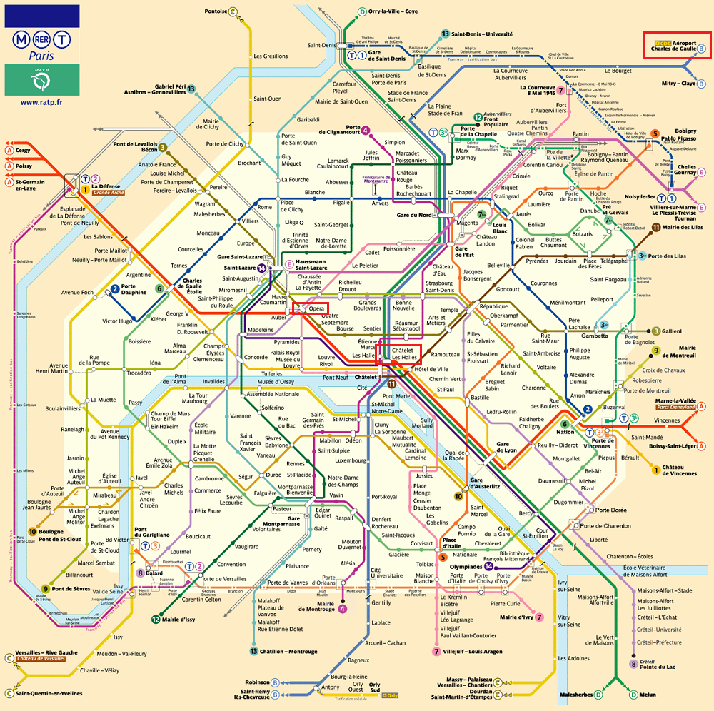 Paris Metro Map CDG to Opera Station