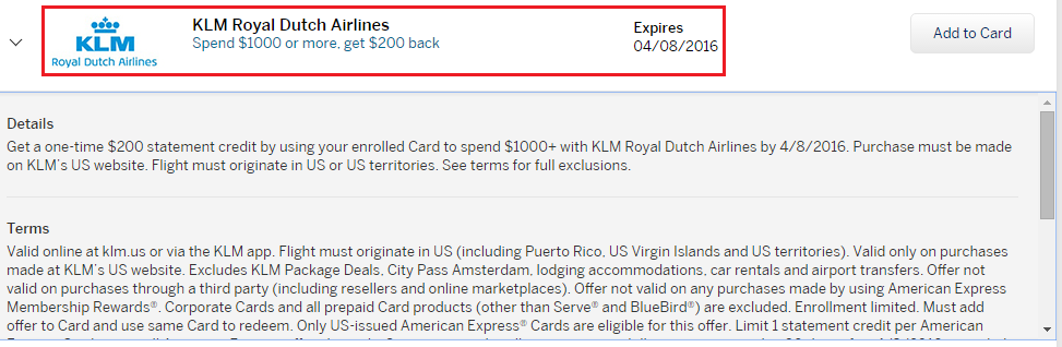 KLM AMEX Offer