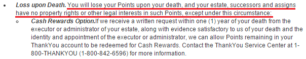 Loss of Citi Thank You Points Upon Death Details