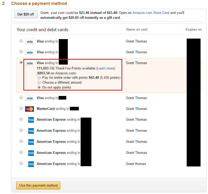 Select Payment Method on Amazon
