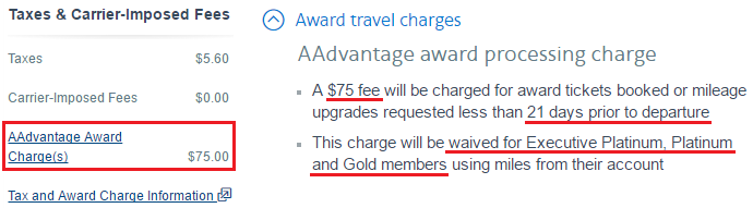 AA Close In Booking Fees