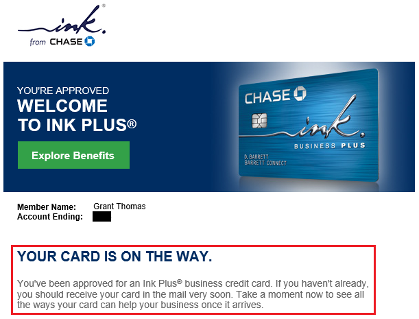 Chase Ink Plus Approved Email